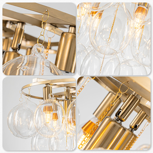 Lampadari Moderni di Lusso Fatti a Mano a Più Livelli <span class=keywords><strong>con</strong></span> Finitura Oro e <span class=keywords><strong>Sfere</strong></span> di Vetro Texturizzate, Lampade a Sospensione per Interni - Product Image 4