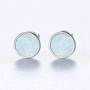 Minimalist S925 Silver Bezel Setting <b>Opal</b> Stud <b>Earrings</b> For Women Everyday Wear Fashion Jewelry Gift - Product Image 5