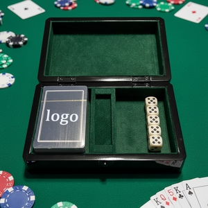 Boîte en bois de luxe laquée noire polie avec doublure en velours vert pour 2 jeux de cartes de poker et jeu de dés - Product Image 2