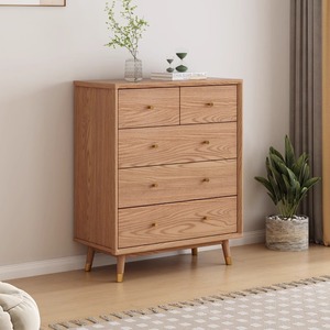 Solid Wood <b>Storage</b> <b>Chest</b> Of Drawers 5 Drawers Natural Wood Style Living Room Cabinet - Product Image 3