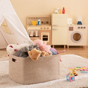 Высококачественная экологичная прямоугольная плетеная корзина из хлопкового каната для хранения одеял и белья с ручками - Product Image 5