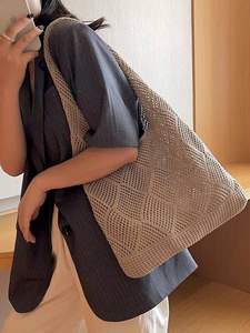 Bolsos de hombro de ganchillo hechos a mano para mujer, <span class=keywords><strong>bolso</strong></span> de playa de punto <span class=keywords><strong>Hippie</strong></span> estético Vintage, portátil con estilo para primavera Otoño Invierno - Product Image 4