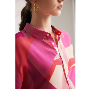 100%桑蚕シルクの高級シルクシャツ（女性用）シルクプリントロゴ入り高品質Tシャツ - Product Image 3