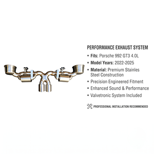 Système d'échappement haute performance en acier inoxydable Vortex avec soupape à vide pour Porsche 911 992 GT3 4.0L Racing - Product Image 1