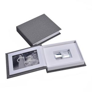 Boîte cadeau pour emballage de clé USB photo en tissu de lin pour mariage - Product Image 1