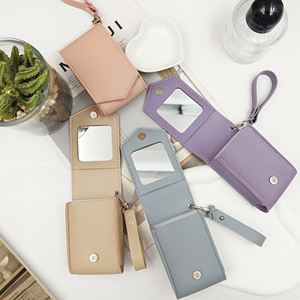 Korean Portable Magnetic Closure PU Leather <b>Lipstick</b> Organizer Bag Wristlet Keychain Compact Lip Gloss Pouch Mirror Chains - Product Image 4