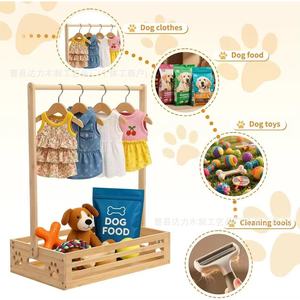 Wooden <b>Clothes</b> <b>Rack</b> For Pets And Kids Bedroom Floor Standing Portable Storage Organizer With Crate And Hangers - Product Image 2