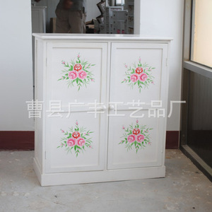 White Floral Pattern Two Door Solid Wood <b>Shoe</b> Cabinet Dustproof Country Style <b>Storage</b> Cabinet For Home Use - Product Image 1