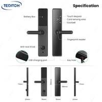 Serrure de porte extérieure intelligente Tediton, empreinte digitale, numéro, application Ttlock, télécommande, serrure intelligente électrique avec mot de passe et poignée