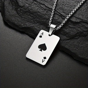 <span class=keywords><strong>Collana</strong></span> da <span class=keywords><strong>Uomo</strong></span> alla Moda con Ciondolo a Forma di Carte da Poker in Acciaio Inossidabile, Catena Personalizzabile con Nome in Stile Hip-Hop - Product Image 3