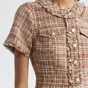 Vestido Elegante de Verano de Alta Calidad con Cuello Vuelto, Minivestido Tipo Túnica para Oficina, Vestido Tweed a Cuadros de Otoño para Mujer, Corte Imperio - Product Image 2