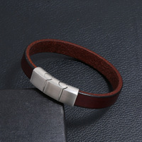 Bracelet en cuir véritable pour homme, tendance et polyvalent, style rétro, avec fermoir en acier inoxydable – Meilleure vente