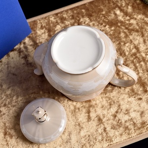 Elegant New Bone China Porcelain Embossed Beige Teapot Set Dinnerware Sets Floral Pattern Dishwasher Microwave Safe Shape Custom - Product Image 4