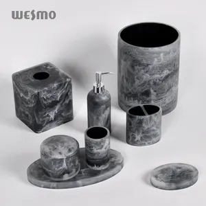 Nuovo Design in bianco e nero collezione di resina a iniezione lnk set di accessori per il bagno in resina effetto marmo moderno portasapone da bagno