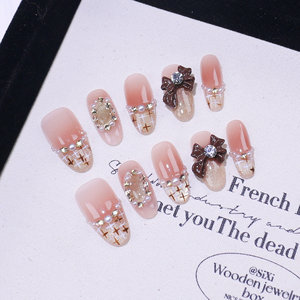 Ongles à presser faits main Petals <span class=keywords><strong>Moonshadow</strong></span> Champagne Gold Cat Eye Pure Erotic Sparkling Gradient Brown Waterdrop Diamond - Product Image 2