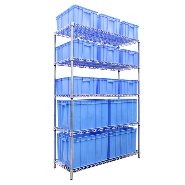 5 Tiers Adjustable Large Capacity Warehouse Aluminum Shelves Commercial Shelves Heavy Duty Goods Storage Wire Shelving Net