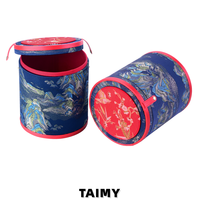 Boîte à bijoux cylindrique de style chinois en gros, boîte de rangement de luxe pour bijoux, étui cadeau pour bijoux avec broderie paysagère, vente en gros