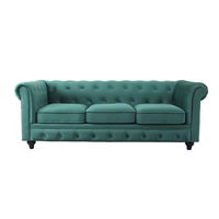 Design classique Chesterfield vert velours tufté canapé rouleau bras 3 places velours Chesterfield canapé ensemble meubles de salon