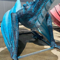 Statue de dragon occidental bleu géant animatronique en métal, personnalisée, étanche, télécommandée, à monnayeur, pour centre commercial