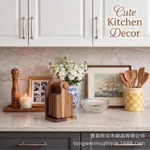 Wooden Coaster Set With Rack Mini Cutting <b>Board</b> Heat Resistant Placemat For Home Use - Product Image 2