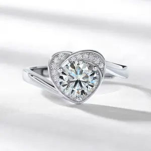 Kacy Wholesale Price Round Moissanite Diamond 1ct 925 Silver Round Moissanite Engagement Ring