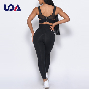 Womens Gymwear Sets Custom <strong>Black</strong> Slim Fit Mesh Sports Suits Fashion <strong>Crop</strong> Bra Top High Waist <strong>Leggings</strong> 3pcs Yoga Clothes Suit - Product Image 5