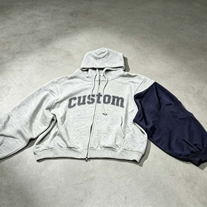 เสื้อฮู้ดดี้โอเวอร์ไซส์ปักโลโก้เชนิลล์ ผ้าเฟรนช์เทอร์รี่หนานุ่ม แต่งผ้าปะต่อสีตัดกัน ซิปหน้า สำหรับผู้ชาย - Product Image 4