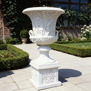 Fioriera in Marmo Rosso Tramonto con Rilievo Angelo Intagliato a Mano, Urna per Fiori in Pietra per <span class=keywords><strong>Giardino</strong></span> di Villa Europea, Classica Urna in Pietra Supportata <span class=keywords><strong>da</strong></span> Cherubini - Product Image 6