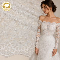 Tissu de dentelle de mariée de luxe tissé, entièrement brodé à la main avec des perles, de haute qualité, blanc, accessoires pour robes de mariée pour filles