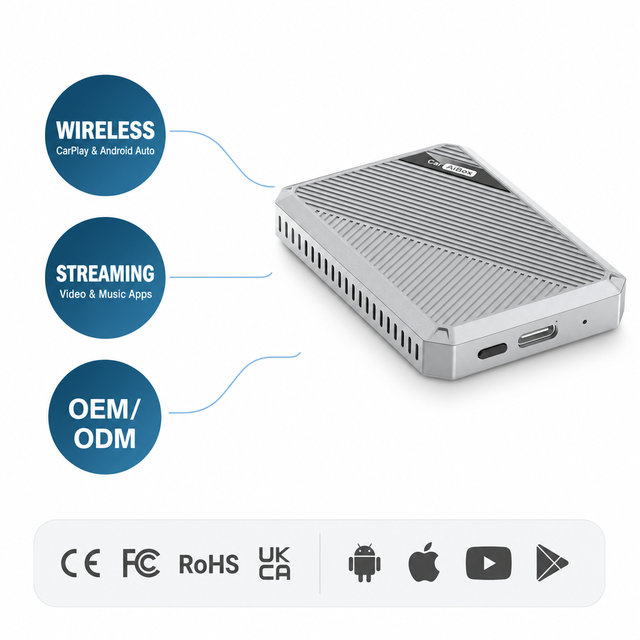 Wireless CarPlay Adapter AI Box Android 12 Anti Overheat OEM WiFi 6 BT5.4 Streaming Media Player Car Screens 1 Year