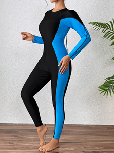 <span class=keywords><strong>Costume</strong></span> da Bagno Intero da <span class=keywords><strong>Donna</strong></span> Personalizzato 2025, Modello Sportivo a Vita Alta con Maniche Lunghe, in Spandex/Poliestere Elasticizzato a Righe - Product Image 4