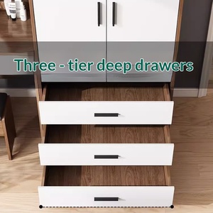 Meubles de chambre à coucher, armoire à double porte sur mesure, trois tiroirs, bambou bicolore, style moderne minimaliste, casiers sur mesure - Product Image 6