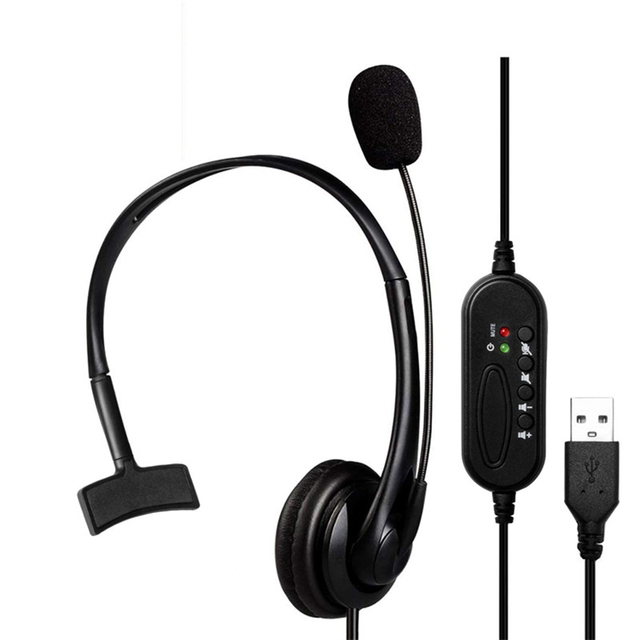 Single-Ear Wired Headset with ENC Noise-Canceling Mic, 3.5mm/USB/Type-C for Call Center Office & PC Lightweight Comfortable Fit