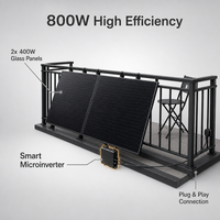 Système solaire de balcon 800W, 2 panneaux solaires en verre 400W, kit prêt à l'emploi pour station d'alimentation domestique au Royaume-Uni, module PV haute efficacité