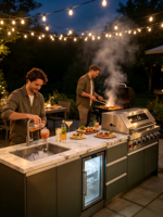 Muebles de Cocina para Exterior de Estilo Nórdico, Gabinete de Acero Inoxidable, Diseño Minimalista, Muebles para Barbacoa en el Patio Trasero, Parrilla de Gas, Gas Natural, Resistente al Agua