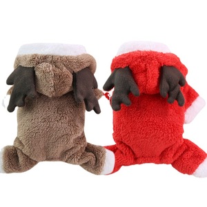 Shine And Shine Christmas Dog Four-Legged Fleece Warm <b>Clothes</b> Winter Pet <b>Cat</b> Outfit Red Brown Reindeer Santa Style - Product Image 5