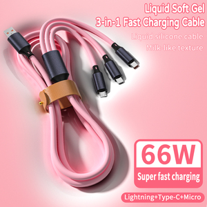 Cable de Carga Rápida 3 en 1 de Silicona Líquida de 120 W: IP/Tipo-C/Micro para Teléfono y Dispositivo - Product Image 3