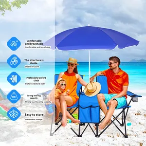 Silla Plegable Doble para Exteriores con Sombrilla y Bolsa de Hielo, Portátil, para Camping, Pesca y Gimnasio, Venta al Por Mayor Directo de Fábrica - Product Image 2