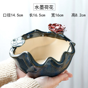 Pot de fleurs charnues en céramique, jardinière faite à la main, poterie respirante, pot de <span class=keywords><strong>plante</strong></span> succulente de grand diamètre, <span class=keywords><strong>bassin</strong></span> en porcelaine hydroponique <span class=keywords><strong>lotus</strong></span> - Product Image 6