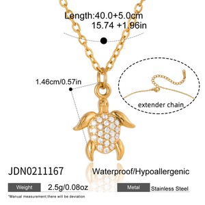 สร้อยคอรูปสัตว์ทะเล โอเชียนรีสอร์ท ทอง 18K สแตนเลสสตีล ลายปลาดาว ปู เต่า เปลือกหอย ต้นมะพร้าว นางเงือก ประดับเพชรซิร์คอน สำหรับฤดูร้อน - Product Image 5