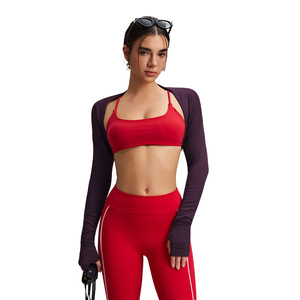 Aoyema – Boléro court à manches longues pour <span class=keywords><strong>femme</strong></span>, ouvert sur le devant, avec trous pour les pouces, vente en gros, vêtements de sport et yoga personnalisés - Product Image 4