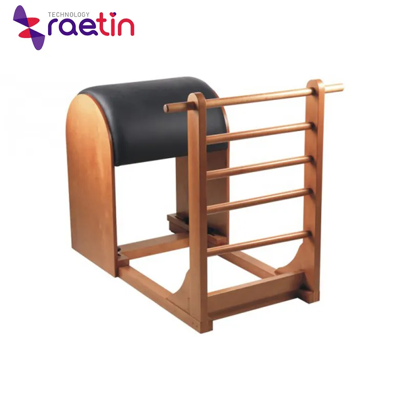 Balde de madeira ajustável para escada de pilates, equipamento de madeira de faia com braço ajustável de bordo