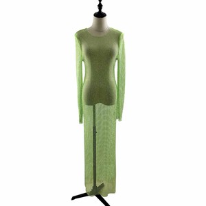 Vestido largo femenino de verano con cristales brillantes, traje ceñido informal con diamantes de imitación para mujer adulta, venta al por mayor, V094 - Product Image 3