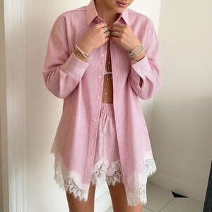 Ensemble de shorts en dentelle de couleur unie pour femmes, tenue d'été décontractée, style Europe Amérique, Smlxl2xl3xl - Product Image 2