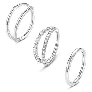 Anillo de nariz de herradura de acero inoxidable con incrustaciones de diamantes, anillo de labio, arete, joyería para septum, regalo, joyería geométrica para piercing - Product Image 1