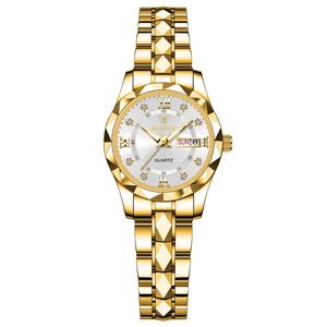 Noble <span class=keywords><strong>montre</strong></span> à Quartz de luxe pour femmes étanche <span class=keywords><strong>en</strong></span> acier inoxydable Double calendrier cadran lumineux fenêtre 18mm largeur de bande boîtier <span class=keywords><strong>en</strong></span> alliage - Product Image 1