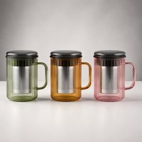 Tasse à thé en verre en gros avec infuseur 350 ml, tasse isotherme en borosilicate avec filtre à thé en acier inoxydable 304 et couvercle en verre