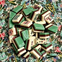 Set Mahjong Klasik Motif Naga Bunga Amerika 160 Buah 3 Lapis Akrilik Hijau Berukir