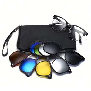 Wholesale Retro Men Magnetic Semi-Metal 5 Lenses Sunglasses UV400 5 in 1 TR90 Eyeglasses With Sun Glasses <b>Clip</b> on - Product Image 3