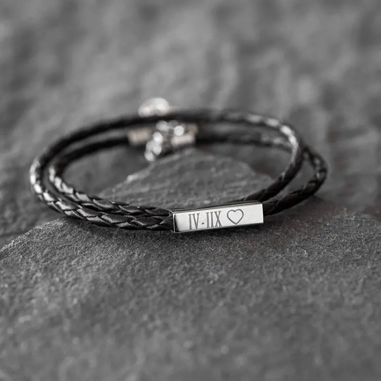 Mens Personalized Engraving Leather Bracelet 3mm Braided Leather Rope Bracelet With Blank Charm For DIY Bracelets Gifts for Him